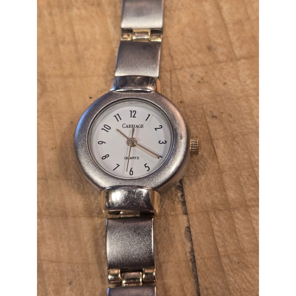 Carriage Round Stainless Steel Ladies' Analog Watch. New Battery. 6.5".